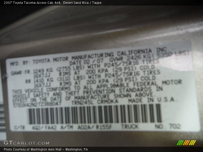Desert Sand Mica / Taupe 2007 Toyota Tacoma Access Cab 4x4