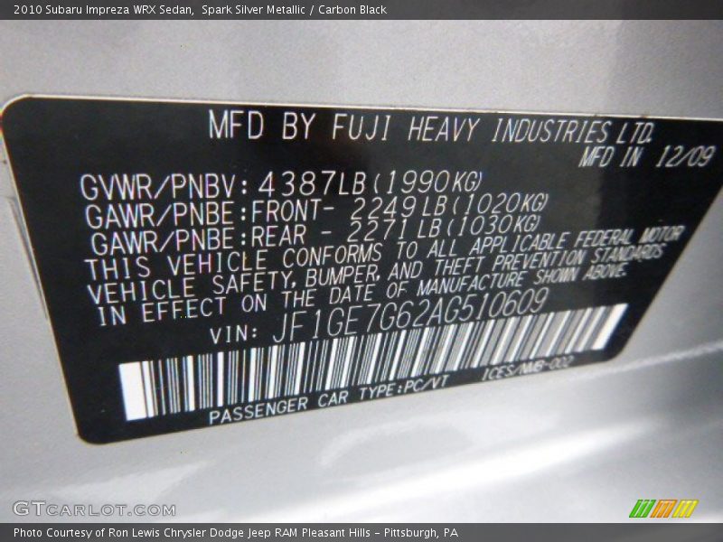 Spark Silver Metallic / Carbon Black 2010 Subaru Impreza WRX Sedan