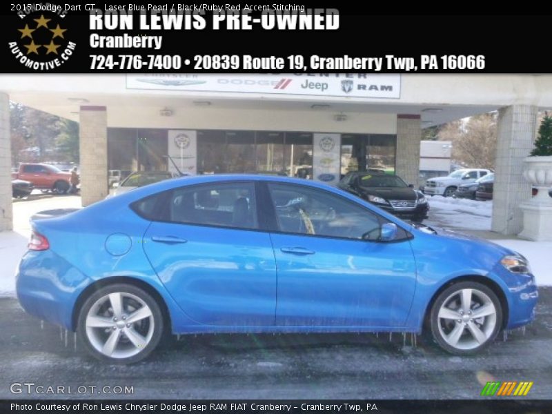 Laser Blue Pearl / Black/Ruby Red Accent Stitching 2015 Dodge Dart GT