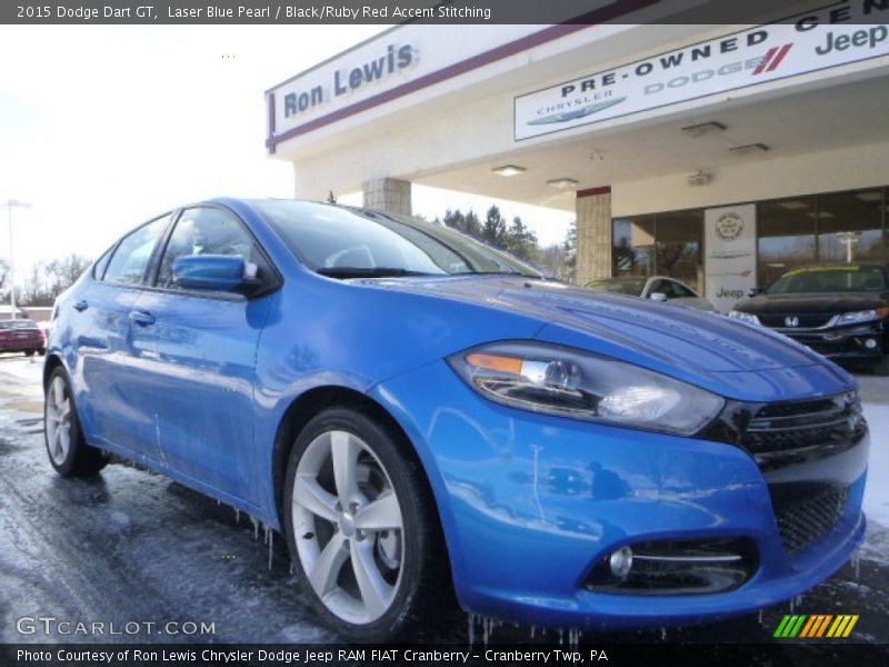 Laser Blue Pearl / Black/Ruby Red Accent Stitching 2015 Dodge Dart GT