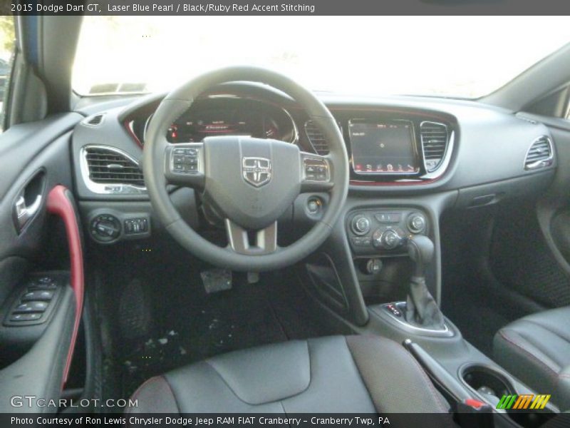 Laser Blue Pearl / Black/Ruby Red Accent Stitching 2015 Dodge Dart GT