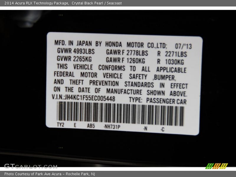 Crystal Black Pearl / Seacoast 2014 Acura RLX Technology Package