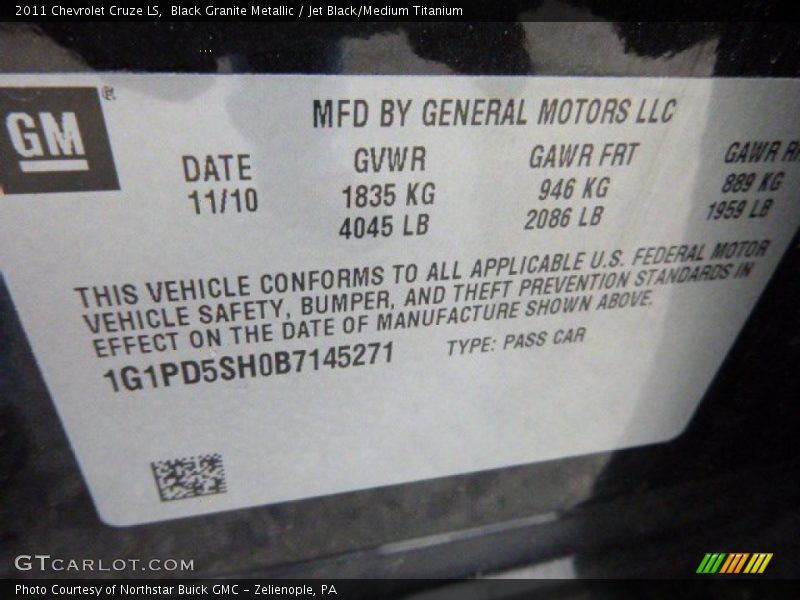 Black Granite Metallic / Jet Black/Medium Titanium 2011 Chevrolet Cruze LS