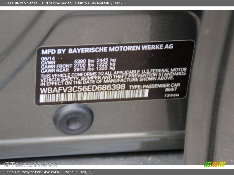 2014 5 Series 535d xDrive Sedan Callisto Grey Metallic Color Code B64