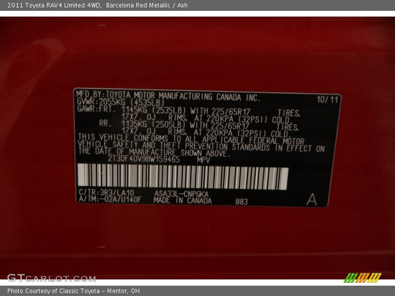 Barcelona Red Metallic / Ash 2011 Toyota RAV4 Limited 4WD