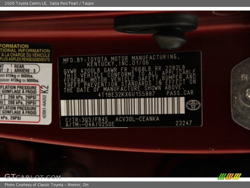 Salsa Red Pearl / Taupe 2006 Toyota Camry LE