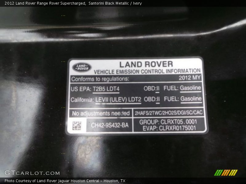 Santorini Black Metallic / Ivory 2012 Land Rover Range Rover Supercharged