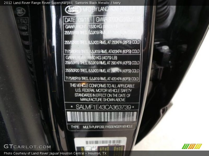 Santorini Black Metallic / Ivory 2012 Land Rover Range Rover Supercharged