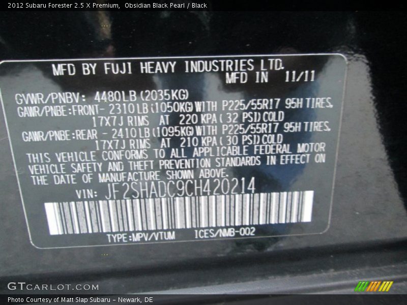 Obsidian Black Pearl / Black 2012 Subaru Forester 2.5 X Premium