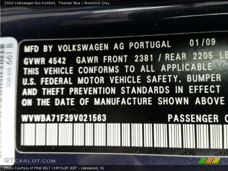 Thunder Blue / Moonrock Grey 2009 Volkswagen Eos Komfort