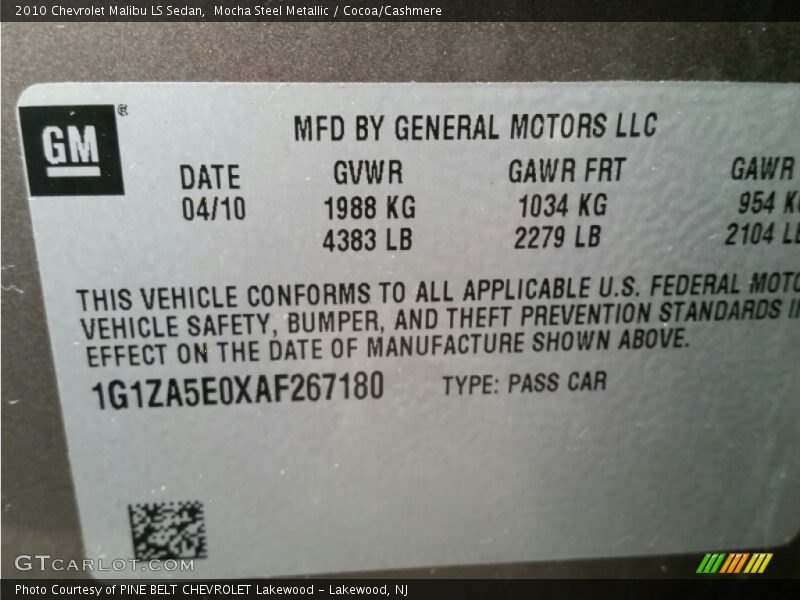 Mocha Steel Metallic / Cocoa/Cashmere 2010 Chevrolet Malibu LS Sedan