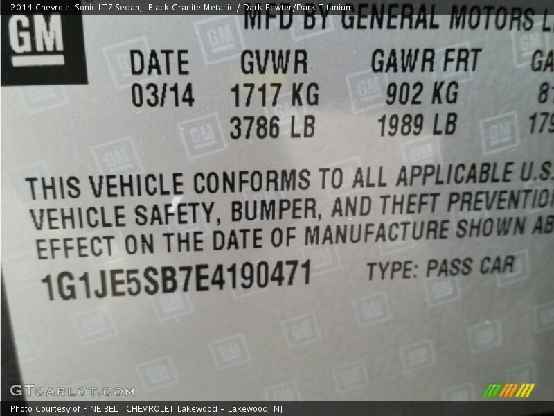 Black Granite Metallic / Dark Pewter/Dark Titanium 2014 Chevrolet Sonic LTZ Sedan