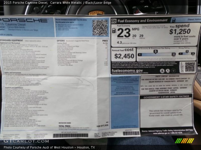  2015 Cayenne Diesel Window Sticker