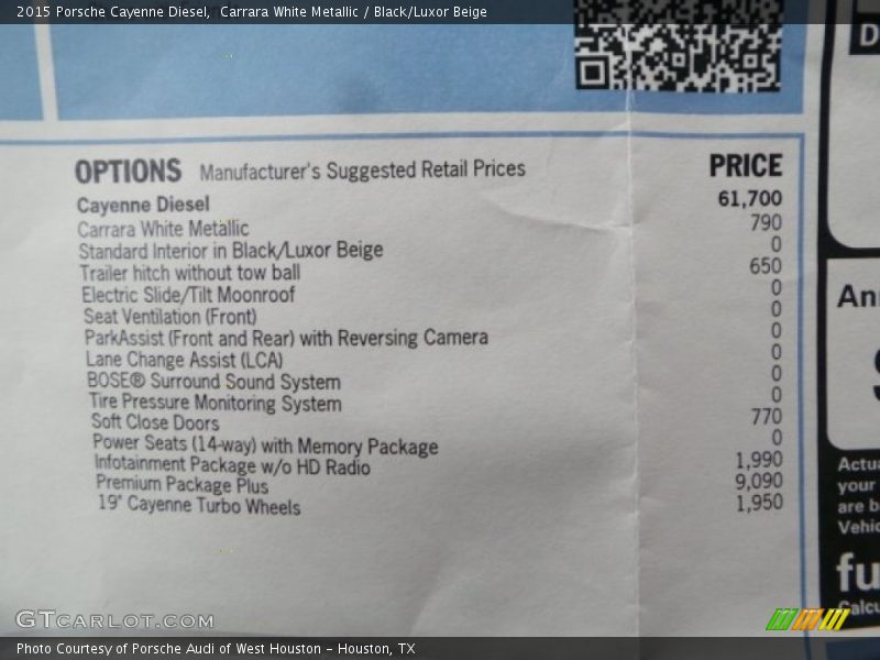  2015 Cayenne Diesel Window Sticker