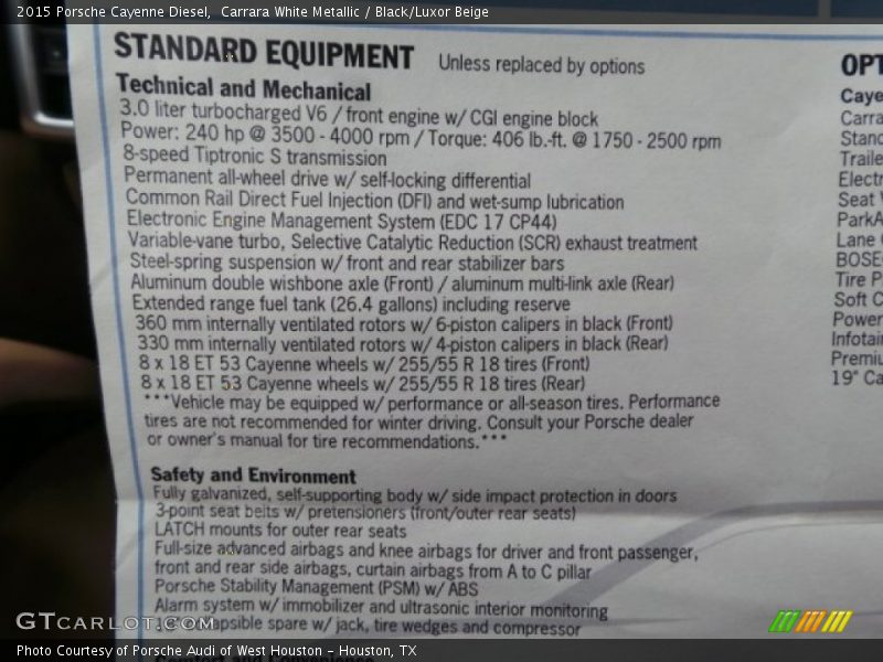  2015 Cayenne Diesel Window Sticker