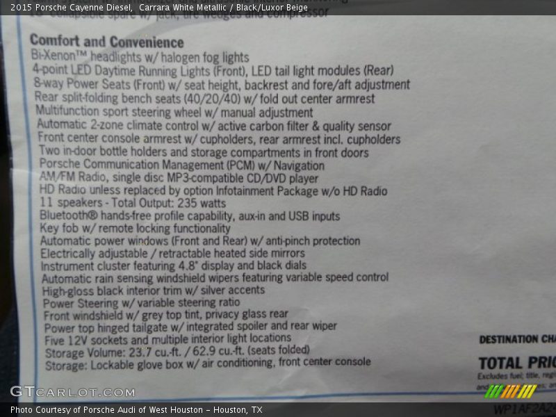  2015 Cayenne Diesel Window Sticker