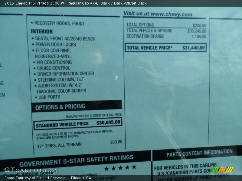 Black / Dark Ash/Jet Black 2015 Chevrolet Silverado 1500 WT Regular Cab 4x4