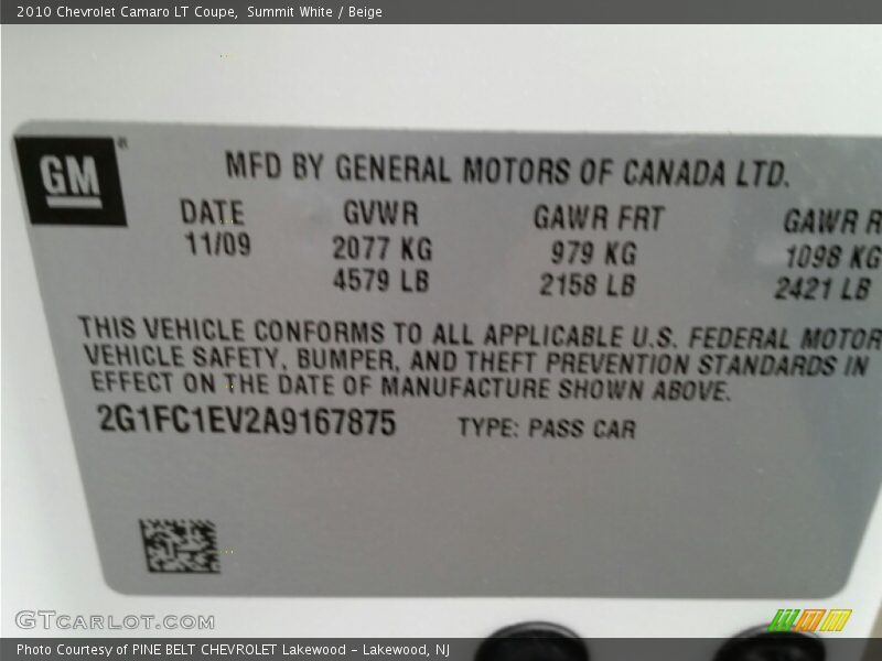Summit White / Beige 2010 Chevrolet Camaro LT Coupe