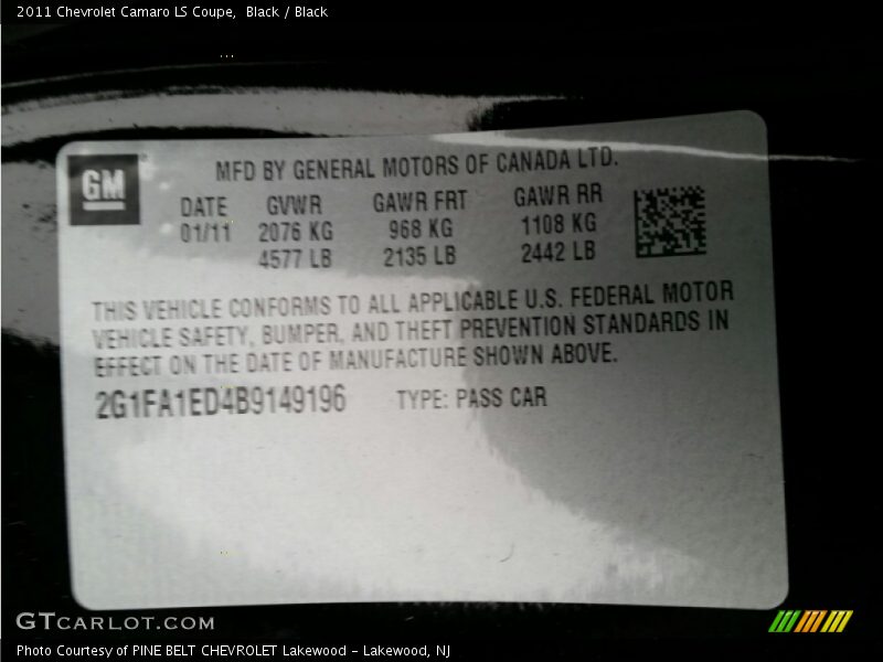 Black / Black 2011 Chevrolet Camaro LS Coupe