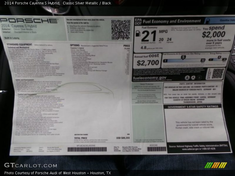 Classic Silver Metallic / Black 2014 Porsche Cayenne S Hybrid