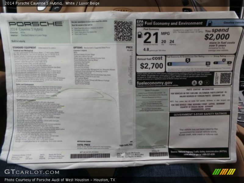 White / Luxor Beige 2014 Porsche Cayenne S Hybrid