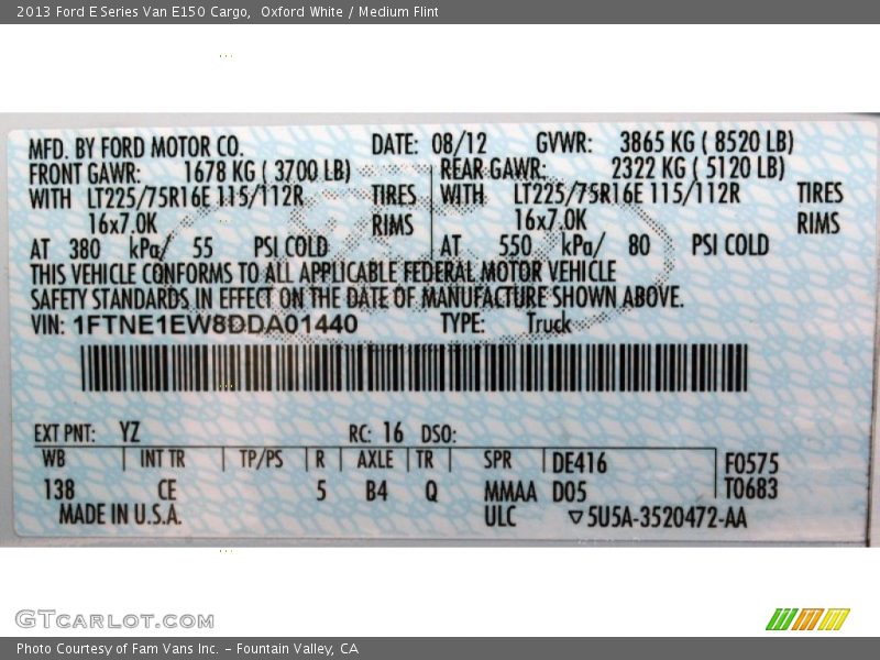 Oxford White / Medium Flint 2013 Ford E Series Van E150 Cargo