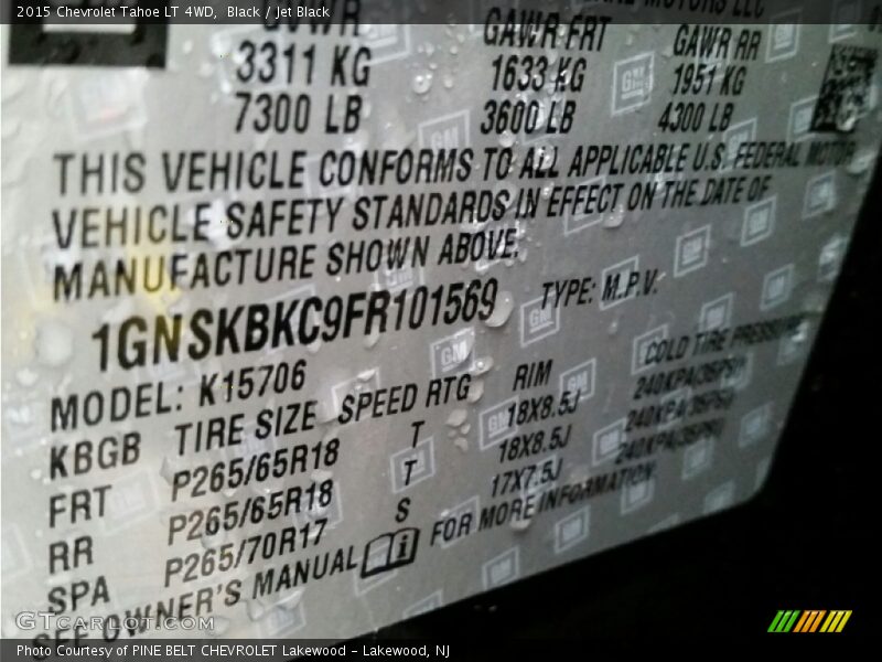 Black / Jet Black 2015 Chevrolet Tahoe LT 4WD