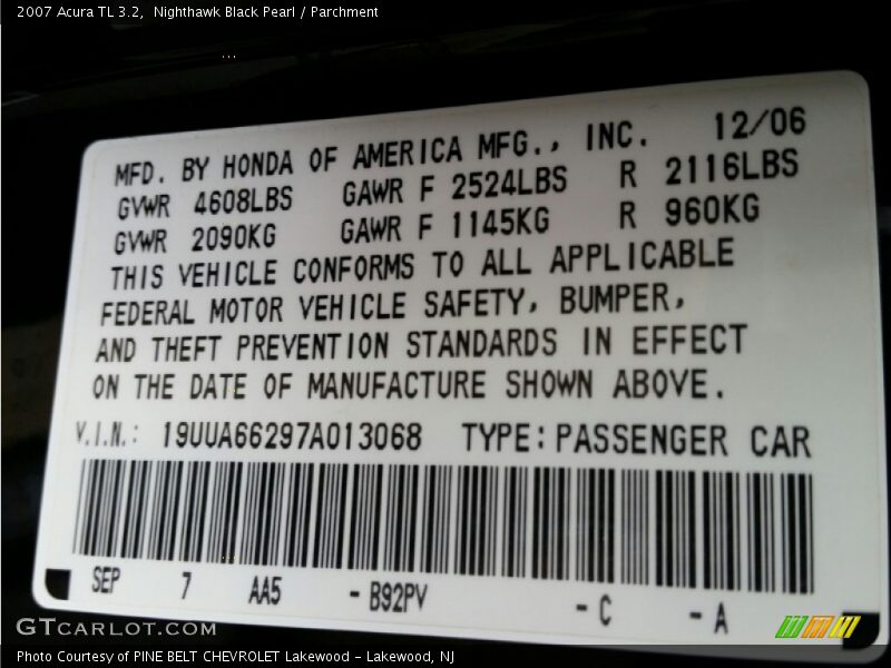 Nighthawk Black Pearl / Parchment 2007 Acura TL 3.2