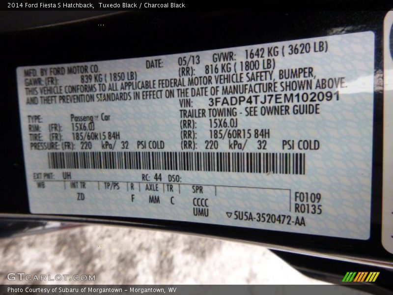 Tuxedo Black / Charcoal Black 2014 Ford Fiesta S Hatchback