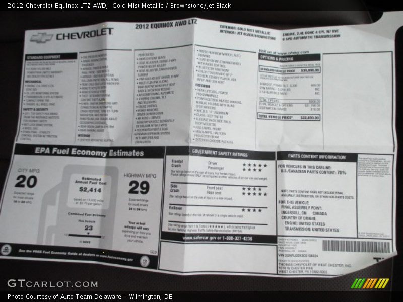 Gold Mist Metallic / Brownstone/Jet Black 2012 Chevrolet Equinox LTZ AWD