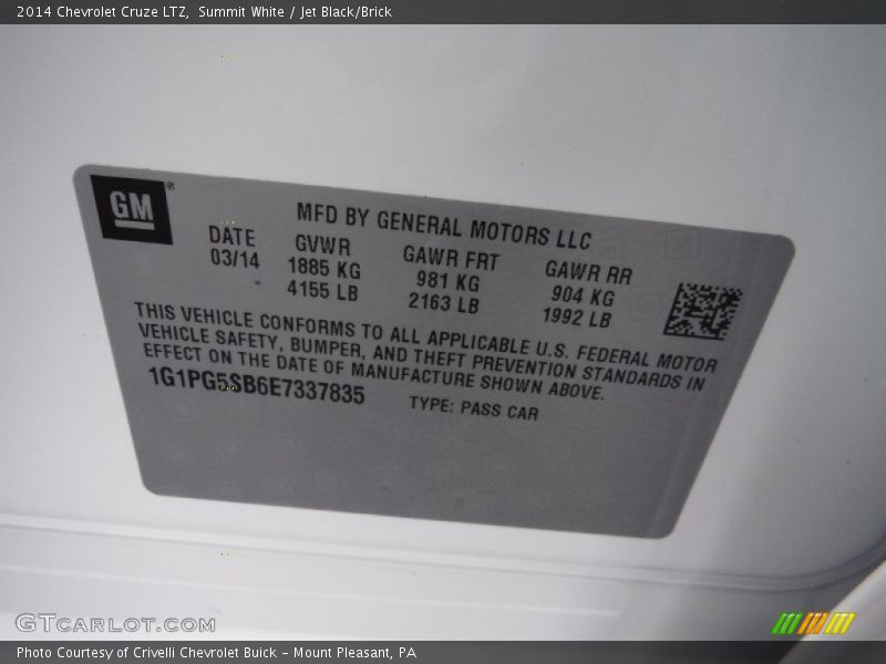Summit White / Jet Black/Brick 2014 Chevrolet Cruze LTZ