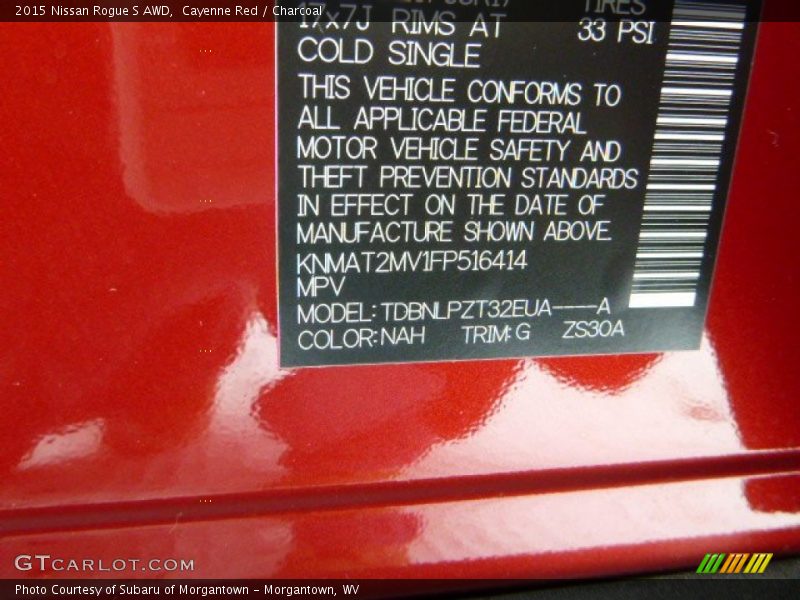 2015 Rogue S AWD Cayenne Red Color Code NAH
