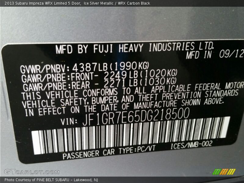 Ice Silver Metallic / WRX Carbon Black 2013 Subaru Impreza WRX Limited 5 Door