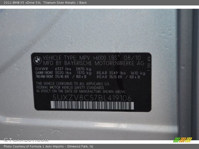 Titanium Silver Metallic / Black 2011 BMW X5 xDrive 50i