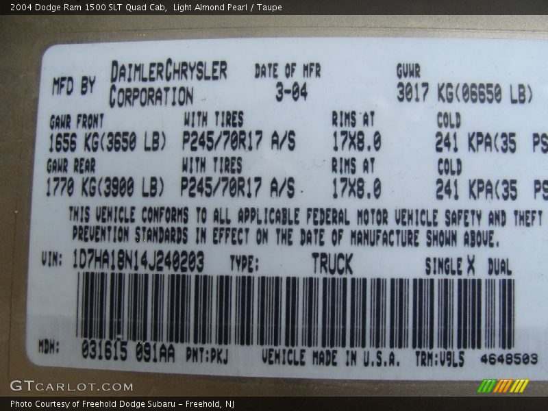 Light Almond Pearl / Taupe 2004 Dodge Ram 1500 SLT Quad Cab