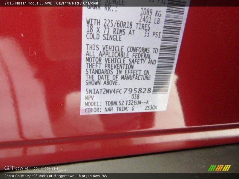 Cayenne Red / Charcoal 2015 Nissan Rogue SL AWD