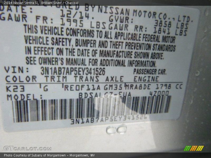 Brilliant Silver / Charcoal 2014 Nissan Sentra SL