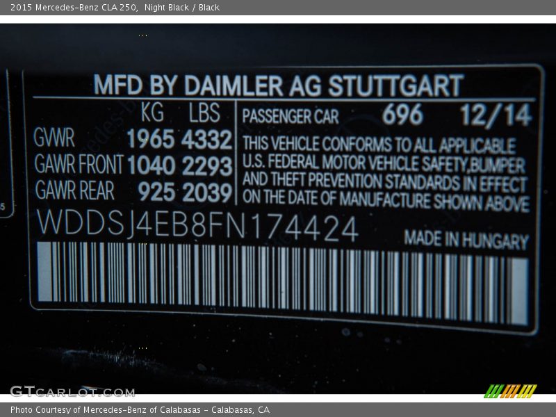 Night Black / Black 2015 Mercedes-Benz CLA 250