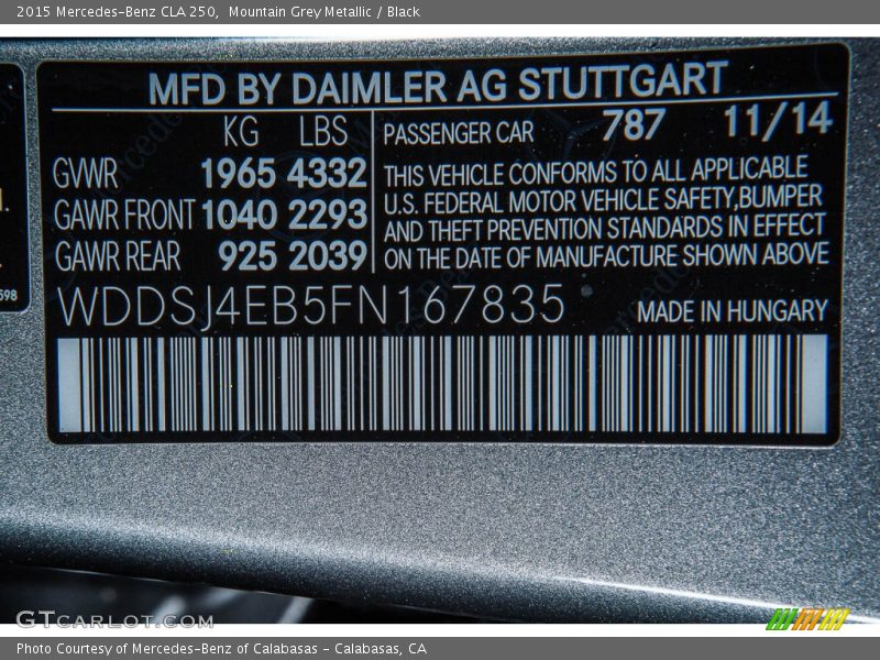 Mountain Grey Metallic / Black 2015 Mercedes-Benz CLA 250