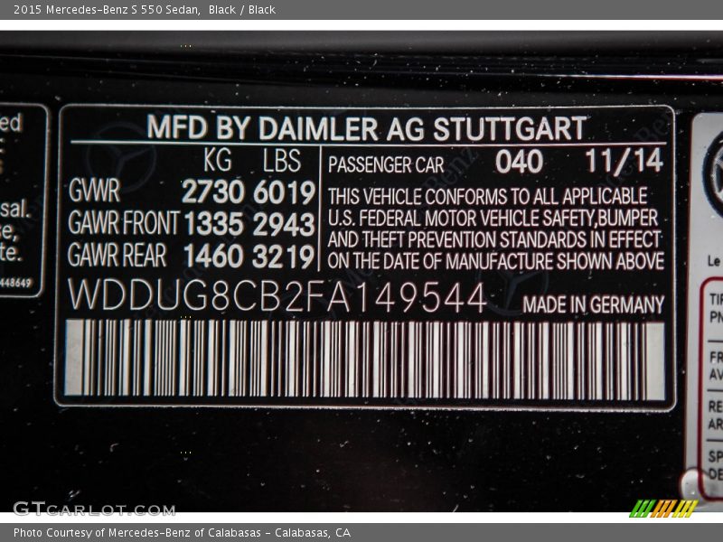 Black / Black 2015 Mercedes-Benz S 550 Sedan