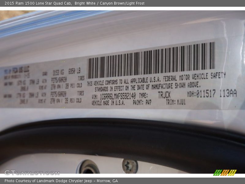 2015 1500 Lone Star Quad Cab Bright White Color Code PW7