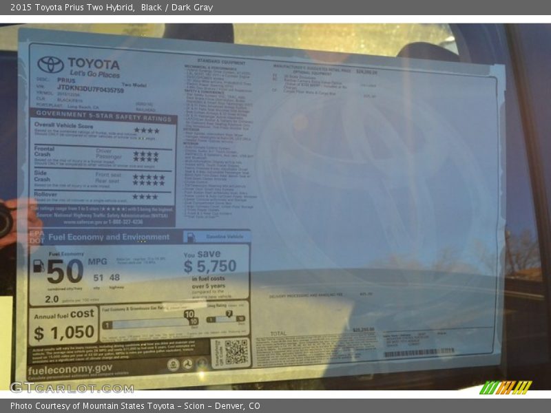 Black / Dark Gray 2015 Toyota Prius Two Hybrid