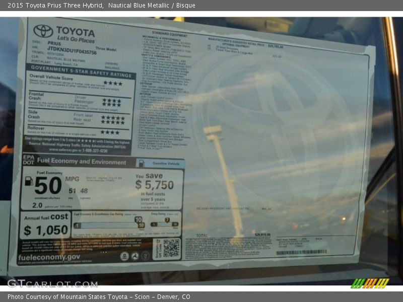Nautical Blue Metallic / Bisque 2015 Toyota Prius Three Hybrid