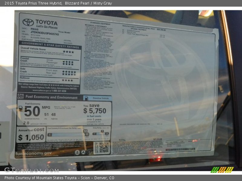 Blizzard Pearl / Misty Gray 2015 Toyota Prius Three Hybrid