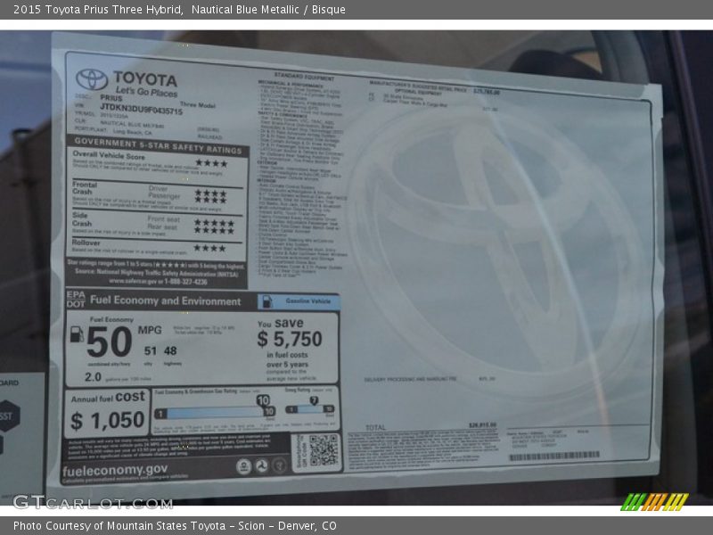 Nautical Blue Metallic / Bisque 2015 Toyota Prius Three Hybrid