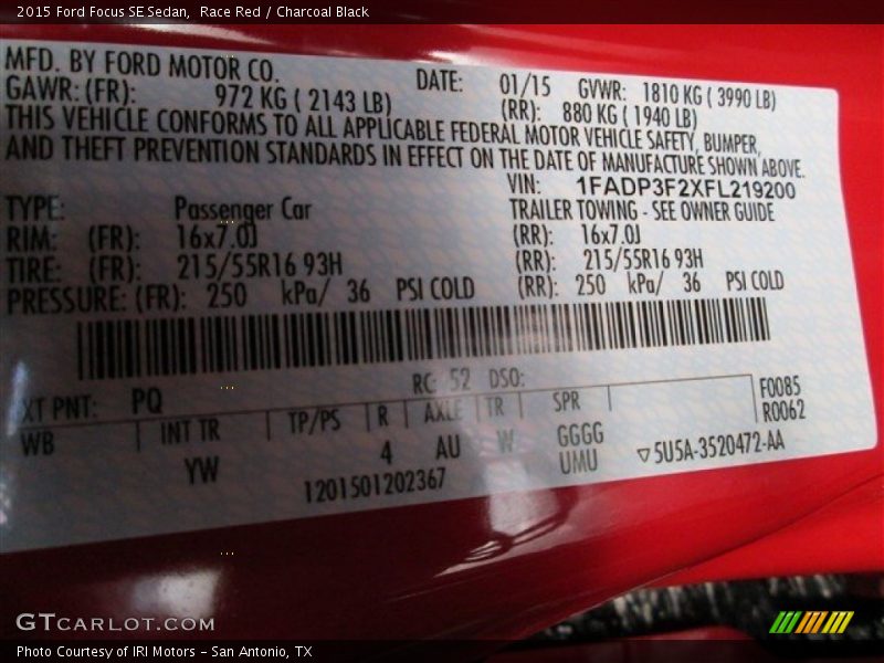 Race Red / Charcoal Black 2015 Ford Focus SE Sedan