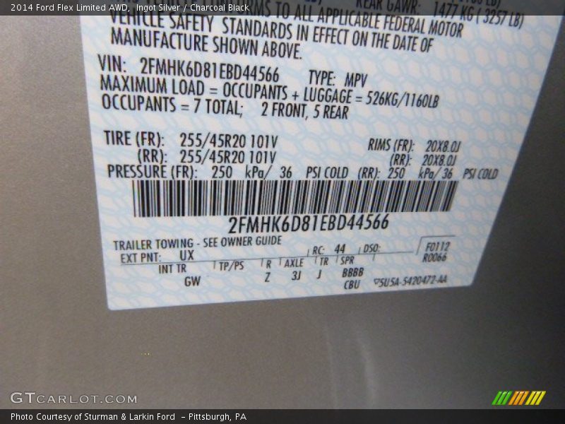 2014 Flex Limited AWD Ingot Silver Color Code UX