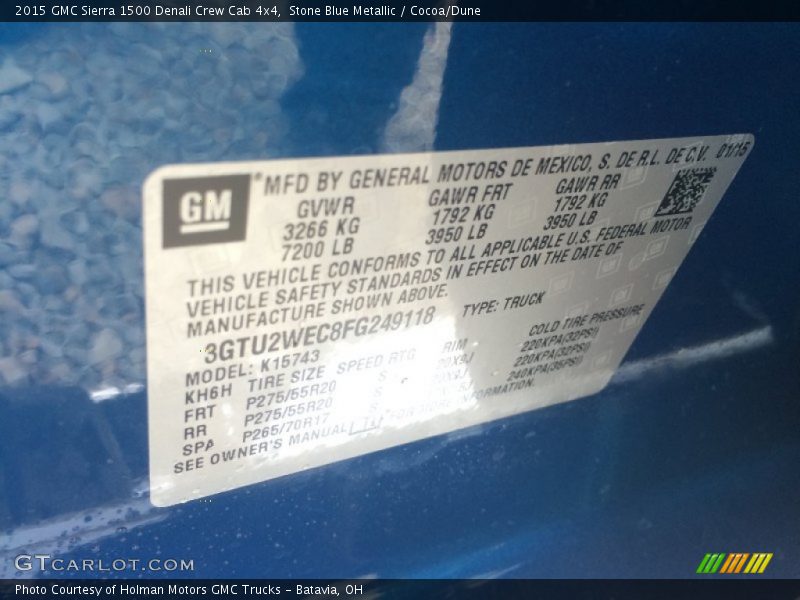 Stone Blue Metallic / Cocoa/Dune 2015 GMC Sierra 1500 Denali Crew Cab 4x4