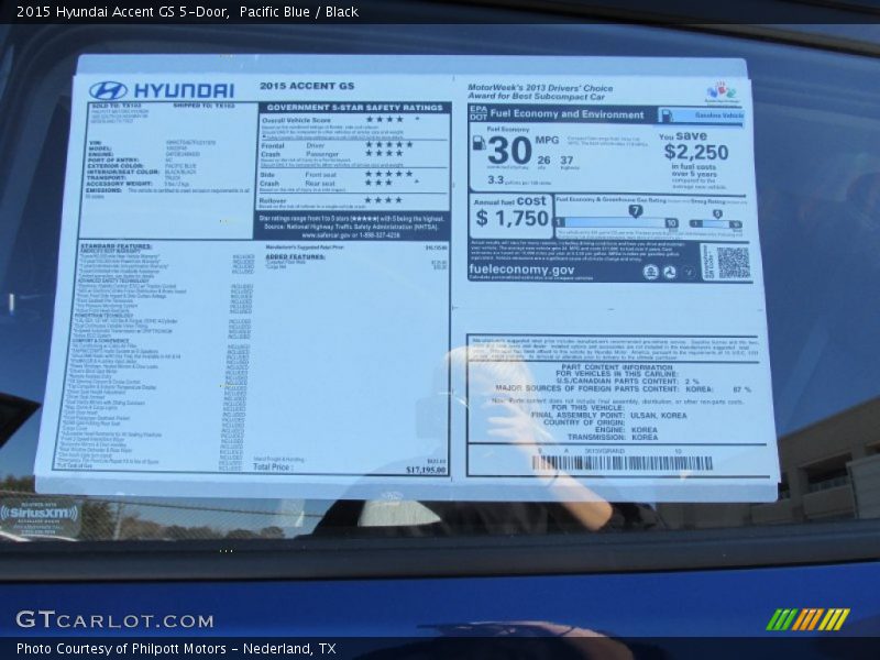  2015 Accent GS 5-Door Window Sticker