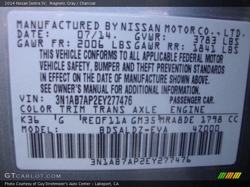 Magnetic Gray / Charcoal 2014 Nissan Sentra SV